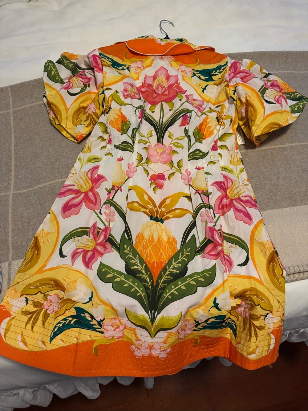 NWT Farm Rio Anthropologie Coral and Cream Floral Button-Front Mini Dress - Picture 6 of 7